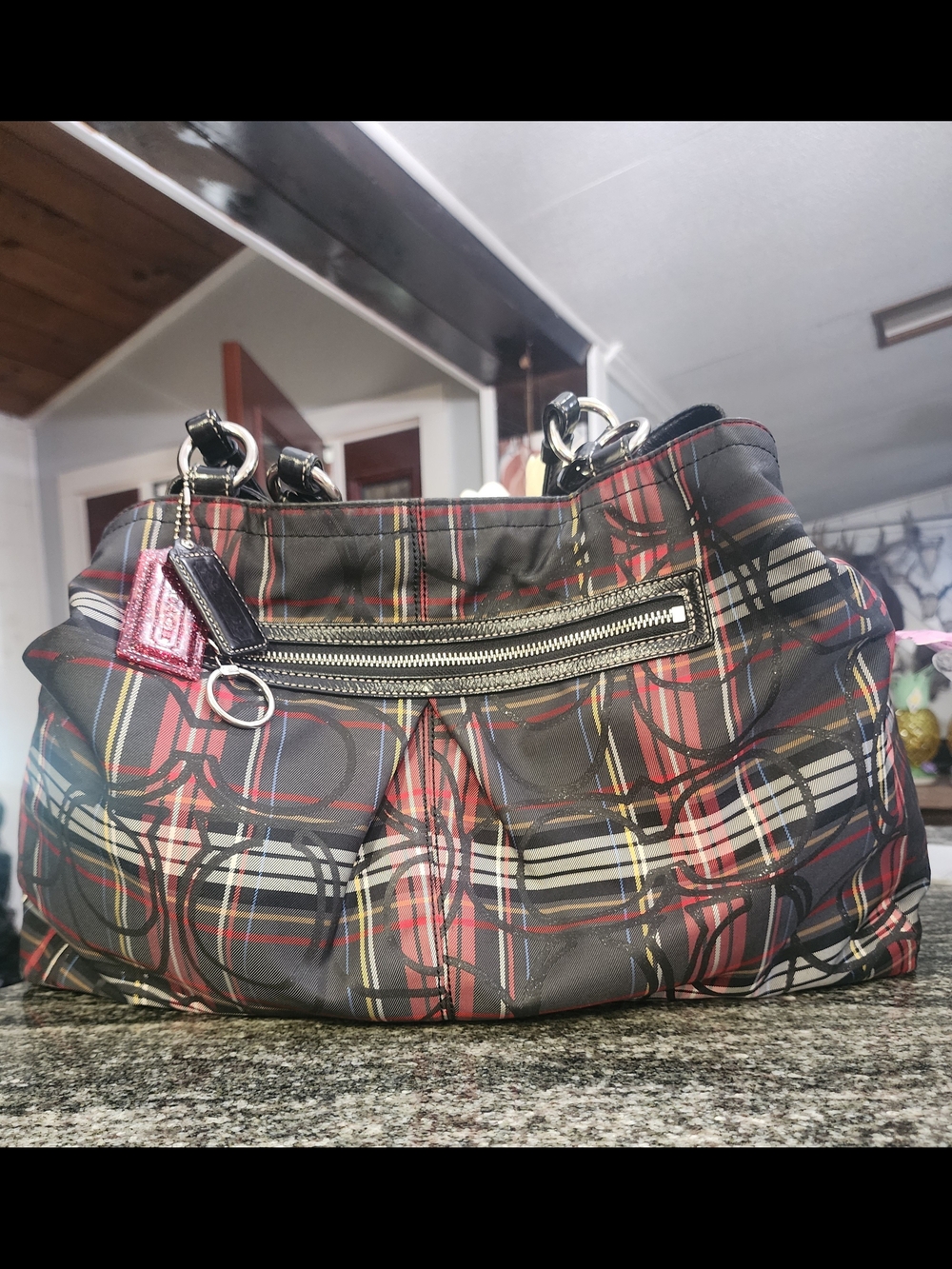 Coach Poppy Plaid Tartan Glam Tote